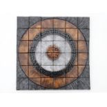 Seventies A square sculptural ceramic tile picture shaped as a stylised flower, unsigned. 46,5 x