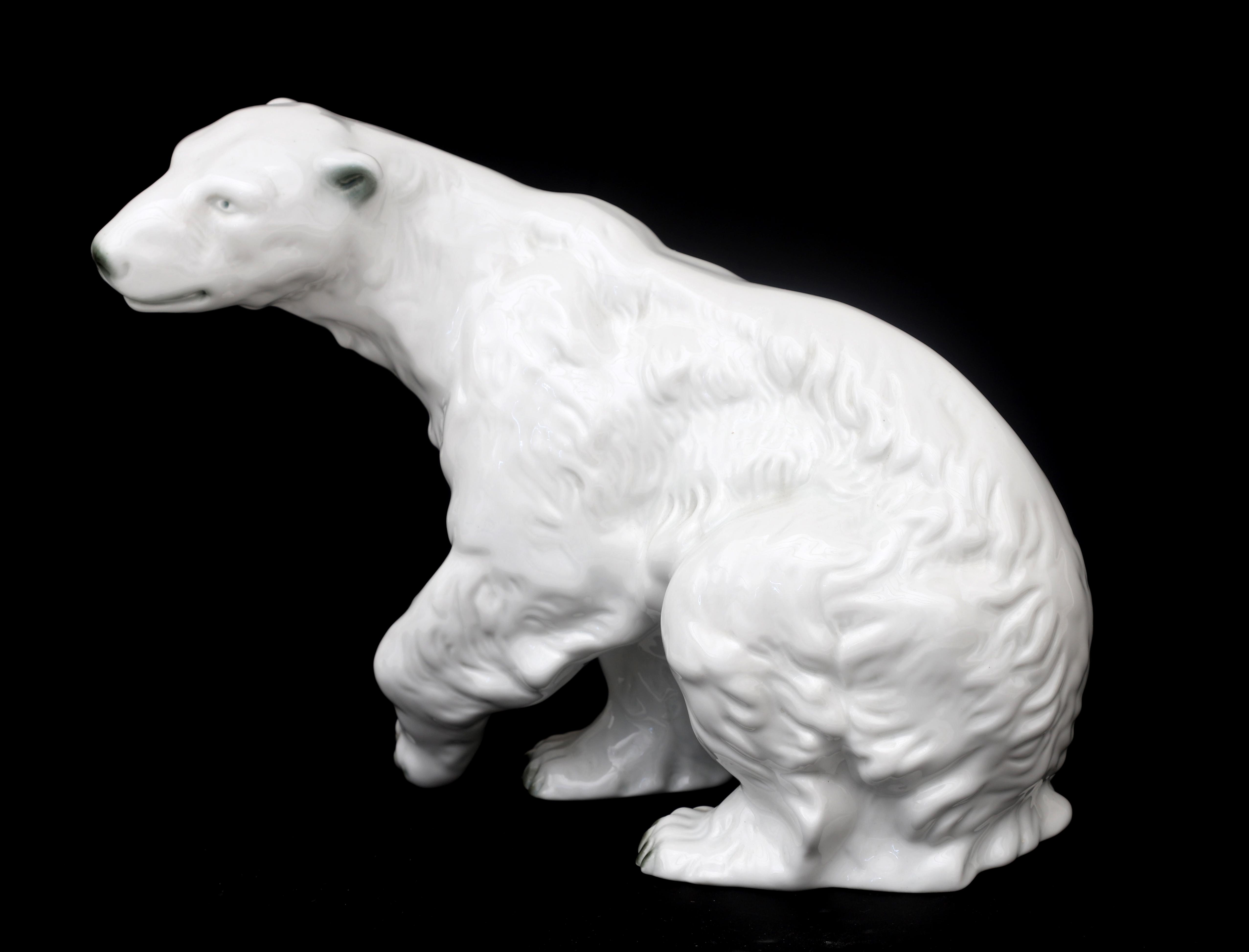 Royal Dux, Bohemia A porcelain sculpture of a polar bear, marked underneath with pink trangular - Image 5 of 6
