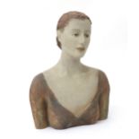 Mieke Oldenburg (1948) A ceramic bust of a young lady, marked with seal to back of her shoulder,