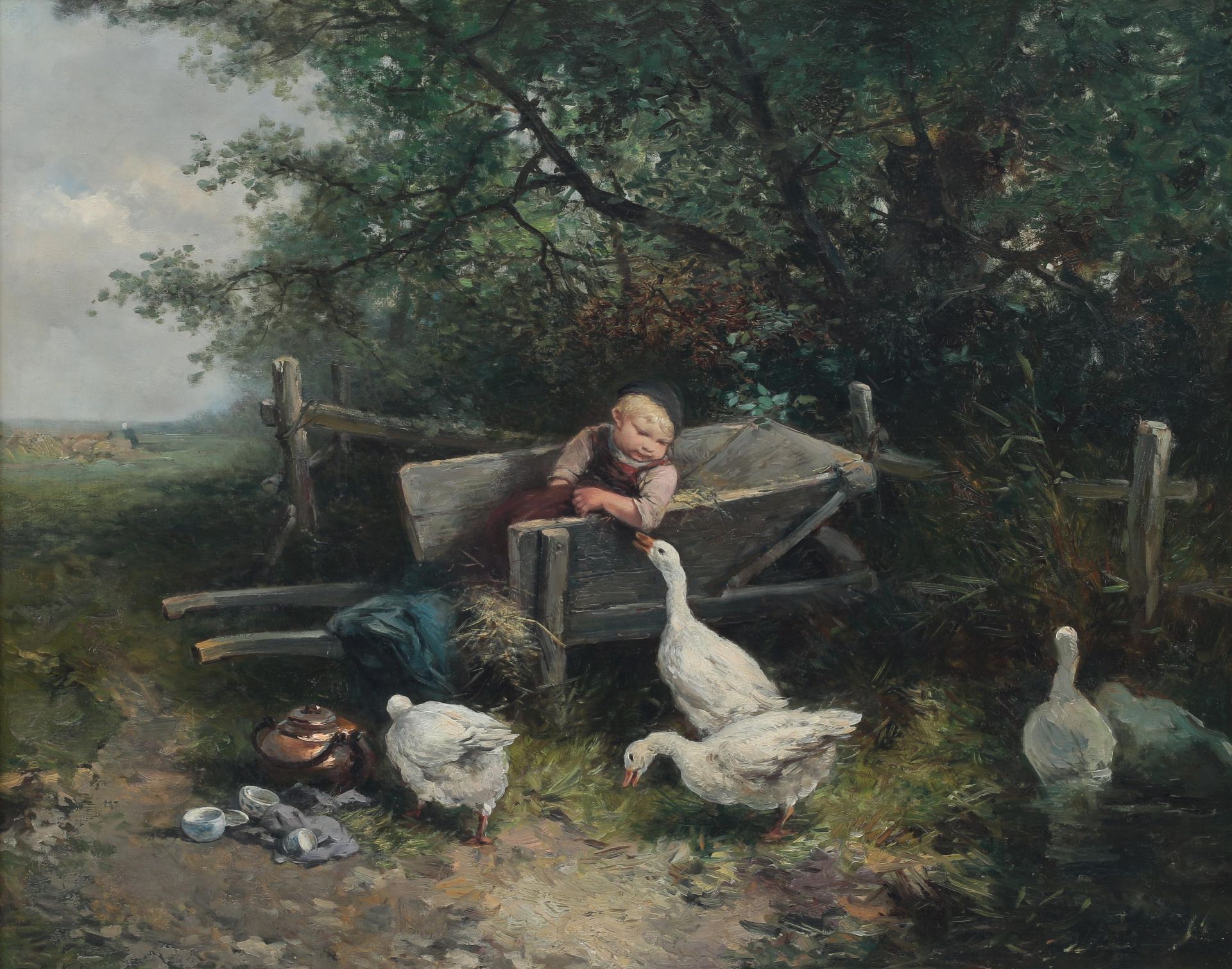 Mari ten Kate (1831-1910) Watching the geese. Signed lower left. Provenance: Sotheby's Amsterdam, 23