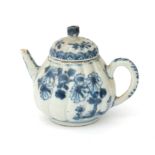 A Chinese porcelain teapot with blue-and-white flower decoration, Qianlong, second half 18th