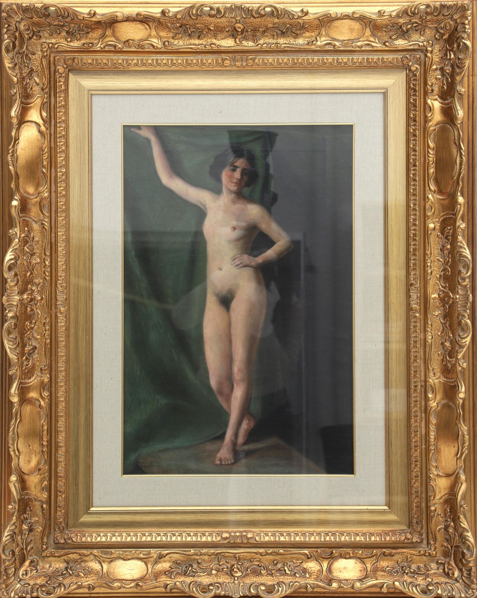 Roemeense School, 20e eeuw. Posing female nude, 1950's. Backside with stamps "Muzeul National - Bild 2 aus 3