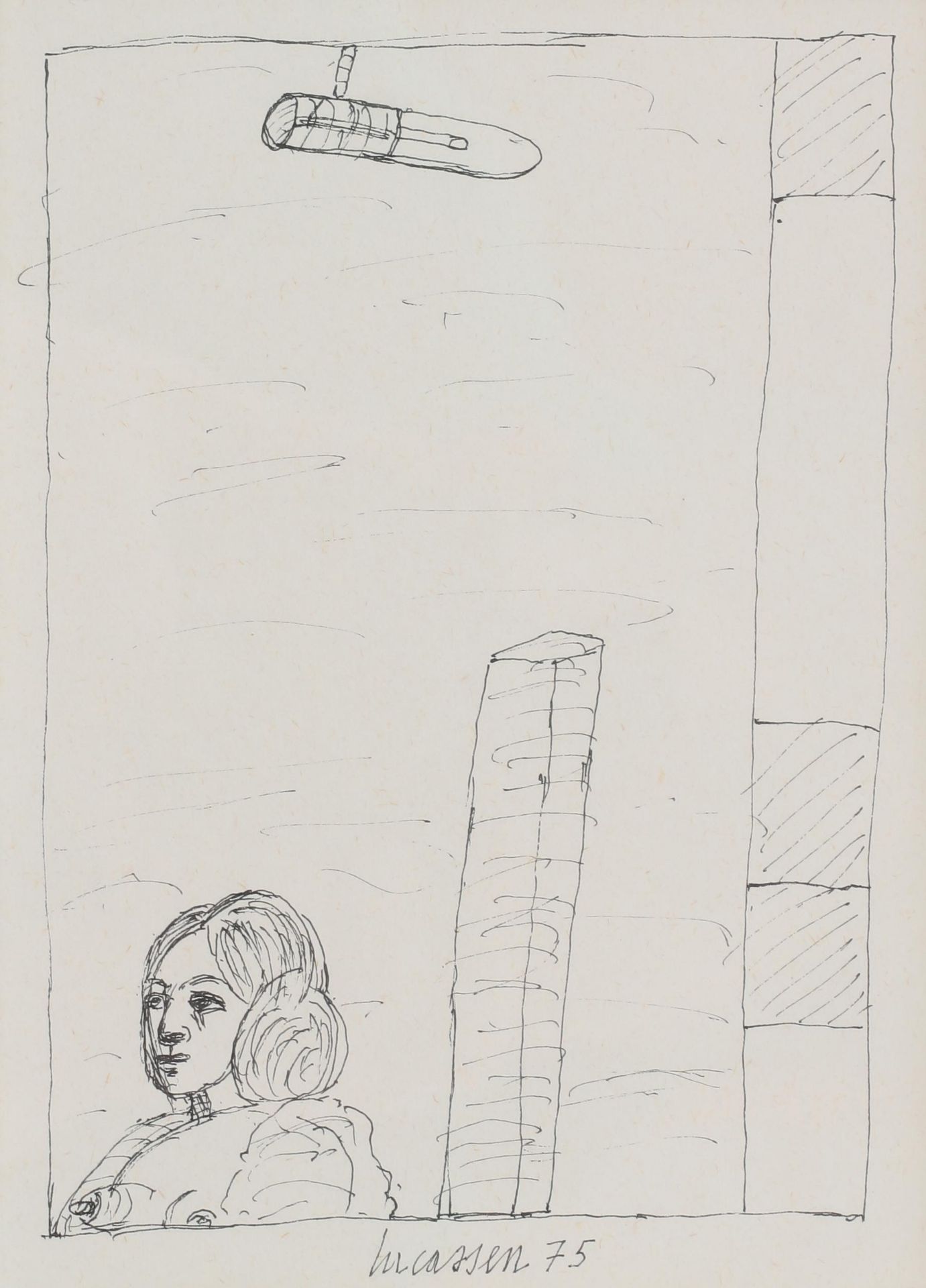Reinier Lucassen (1939-) 'Diana'. Signed and dated '75 lower centre. Pentekening 17 x 12 cm.
