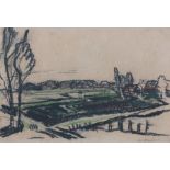 Jan Wiegers (1893-1959) Landscape. Signed and dated 1936 lower right. Gemengde techniek