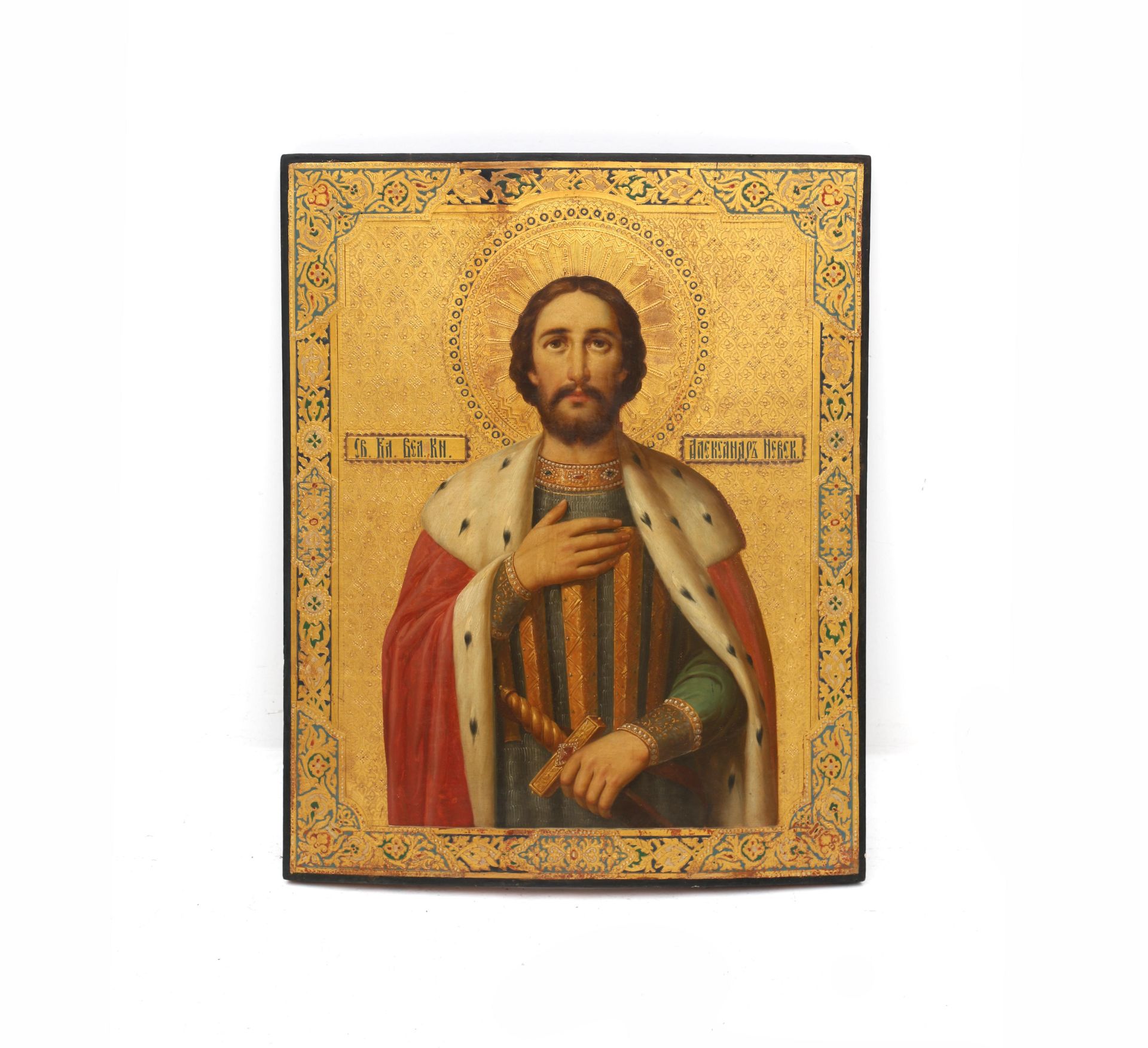 Russian Icon, Holy Prince Alexander Nevsky. 70,5 x 57 cm. - Bild 3 aus 3
