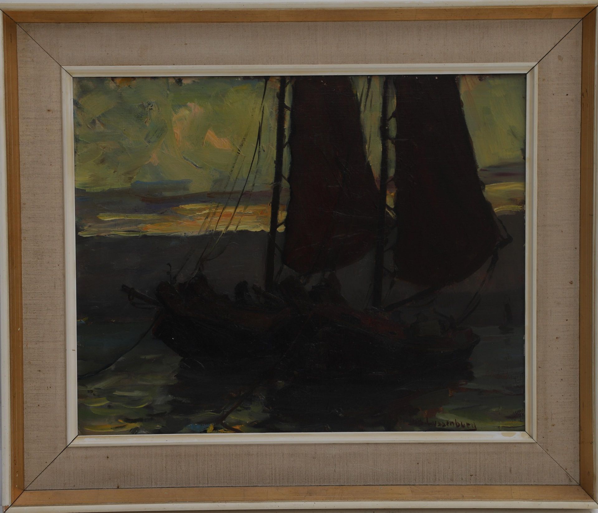Jos Lussenburg (1885-1975) A scene with docked fishingboats. Signed bottom right. Olieverf op doek - Bild 2 aus 4