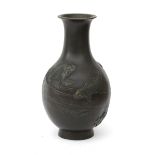 A Japanese bronze vase with relief carp decoration, Meiji periode, signed. H. 31 cm.