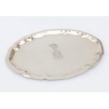 A Dutch 2nd grade half oval silver Chippendale tray with a contoured edge, centrally engraved with