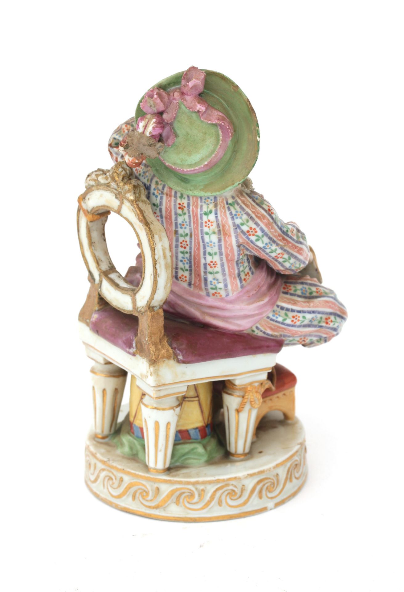 A polychrome porcelain Meissen figurine of a naughty boy who is tied to his chair in order to get - Bild 3 aus 4
