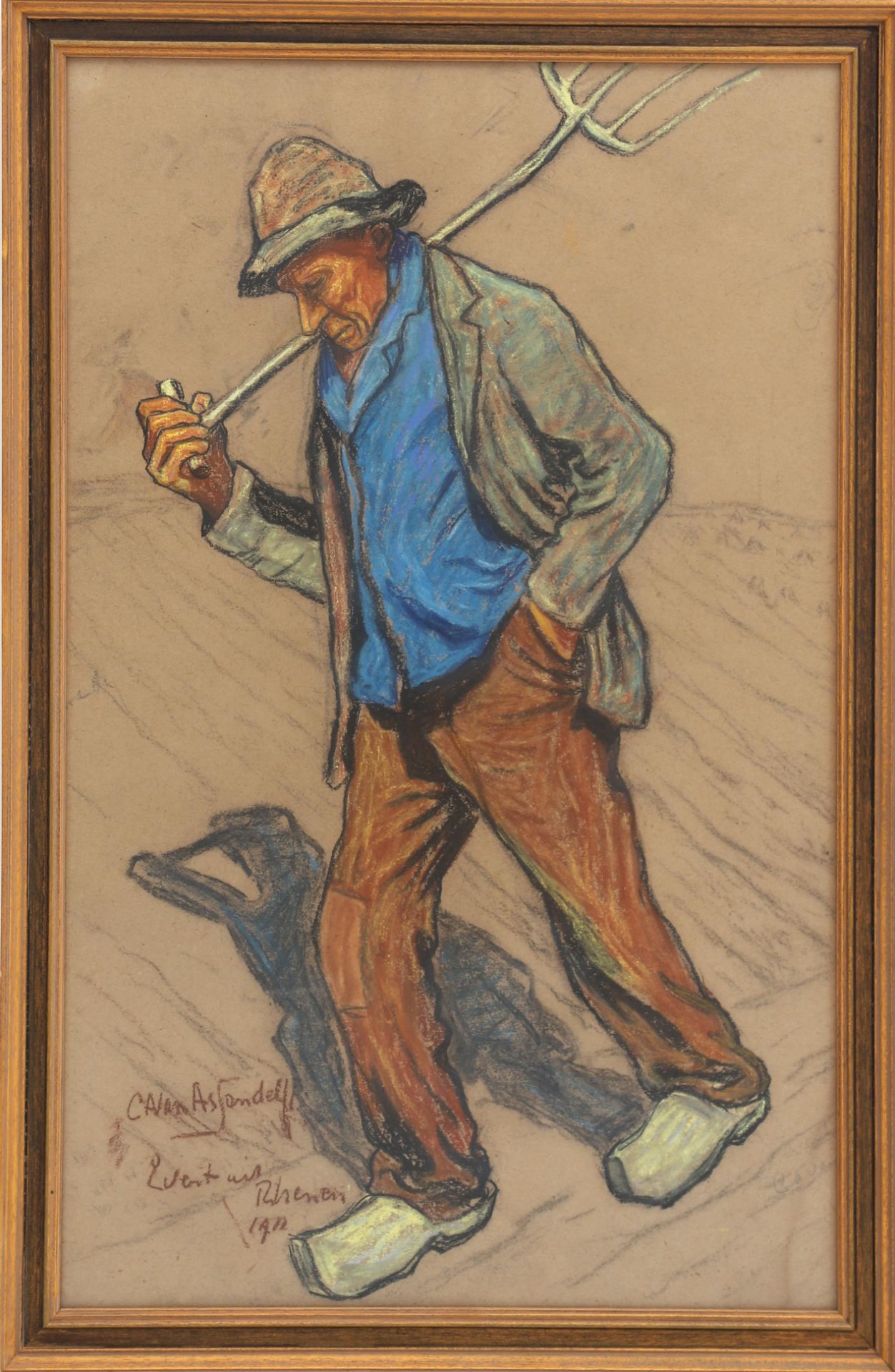 Cornelis Albert van Assendelft (1870-1945) Farmer with hayfork, titled l.l.: 'Evert uit Rhenen', - Bild 2 aus 4