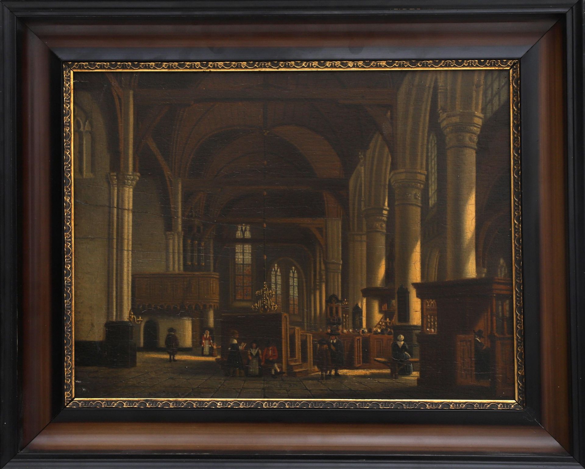 Antoni Hoeting (1827-1867) The interior of the Old Church in Amsterdam, label verso. Olieverf op - Bild 2 aus 3