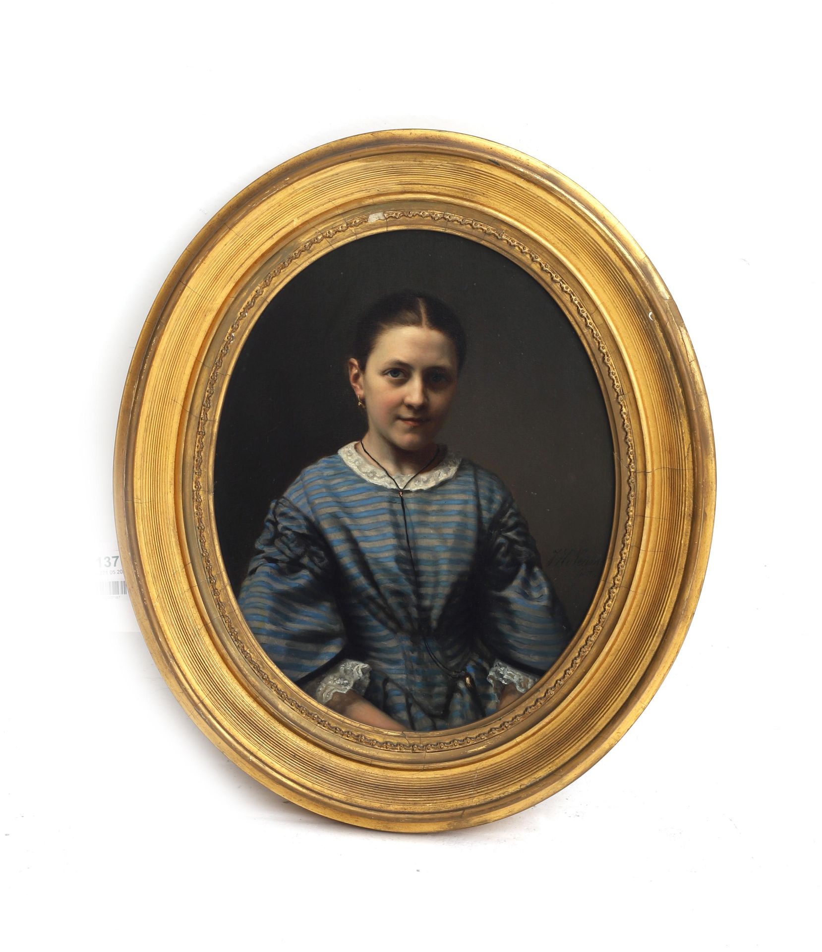 Jan Hendrick Neuman (1819 - 1898) An oval portrait of a girl, Johanna Cornelia van Daalen, signed