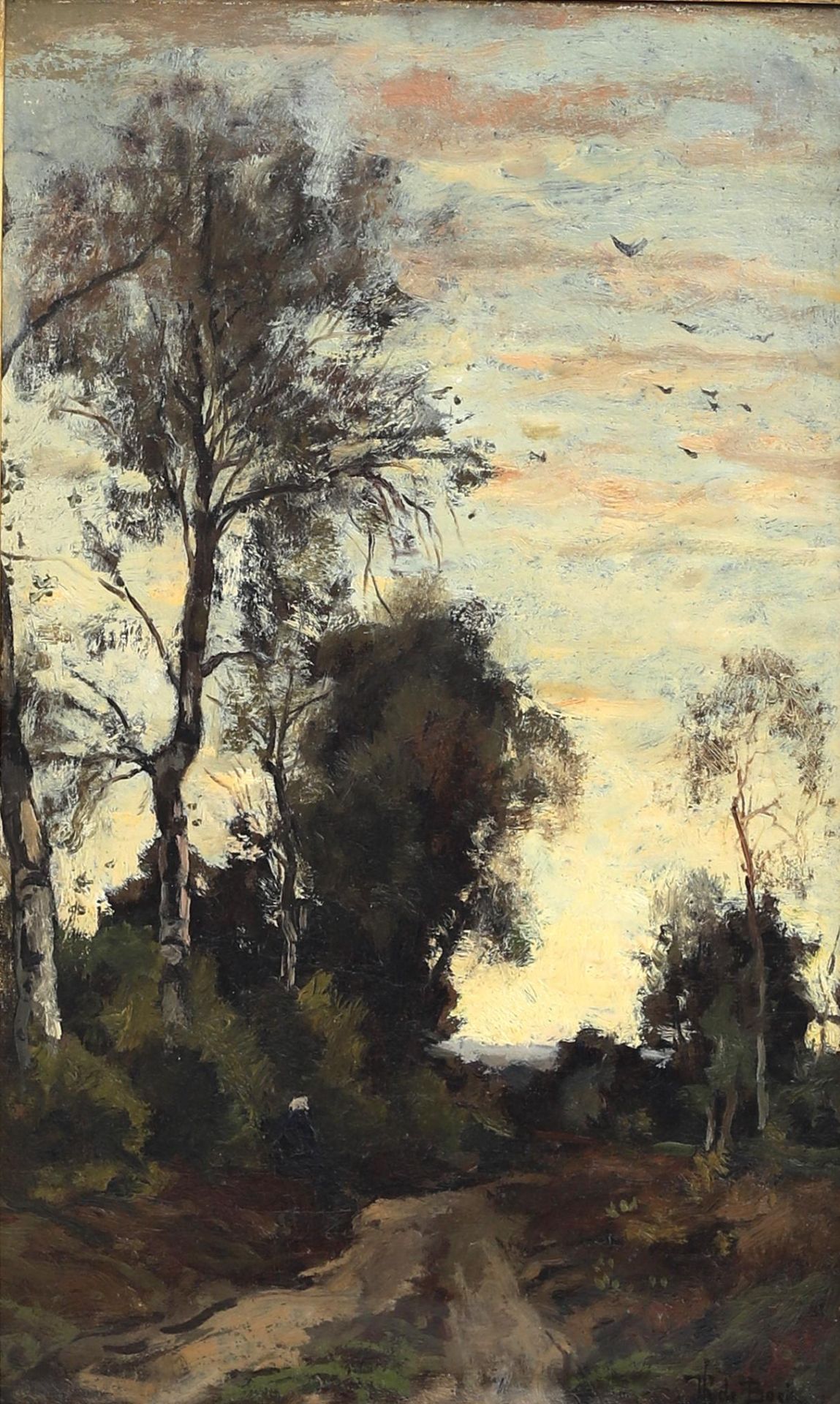Theophile de Bock (1851-1904) Birch trees along a country road, signed l.r. Olieverf op doek 50 x 30