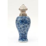 A 835 silver mounted baluster Chinese porcelain vase with foliate decoration, double circle mark,
