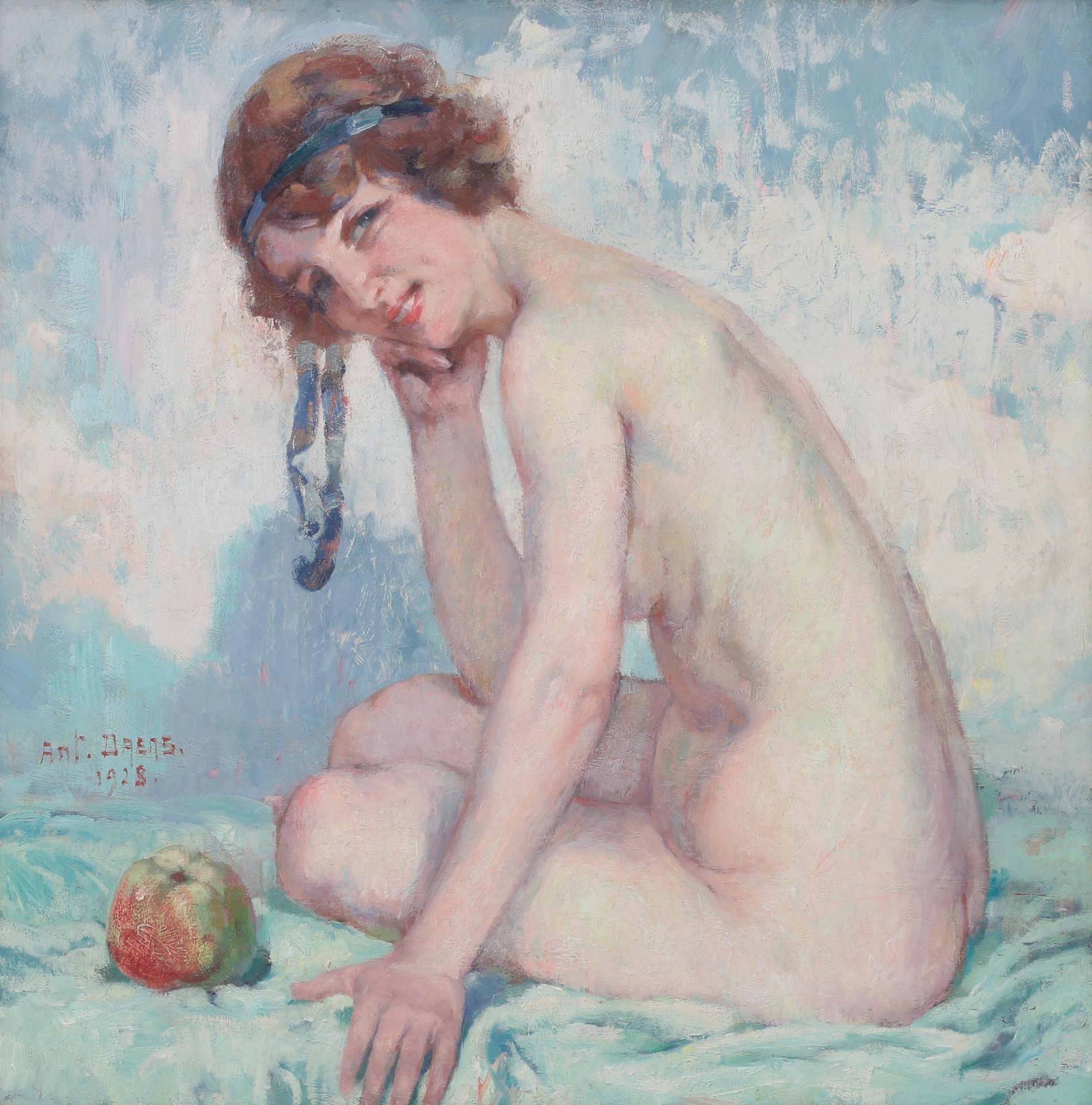 Antoine Daens (1871-1946) Eve. Signed and dated 1928 lower middle. With label verso: Salon de Gand /