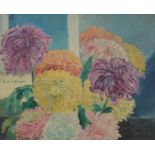 Guus van Dongen (1878-1946) Still life with chrysanthemums. Signed centre left. Olieverf op doek