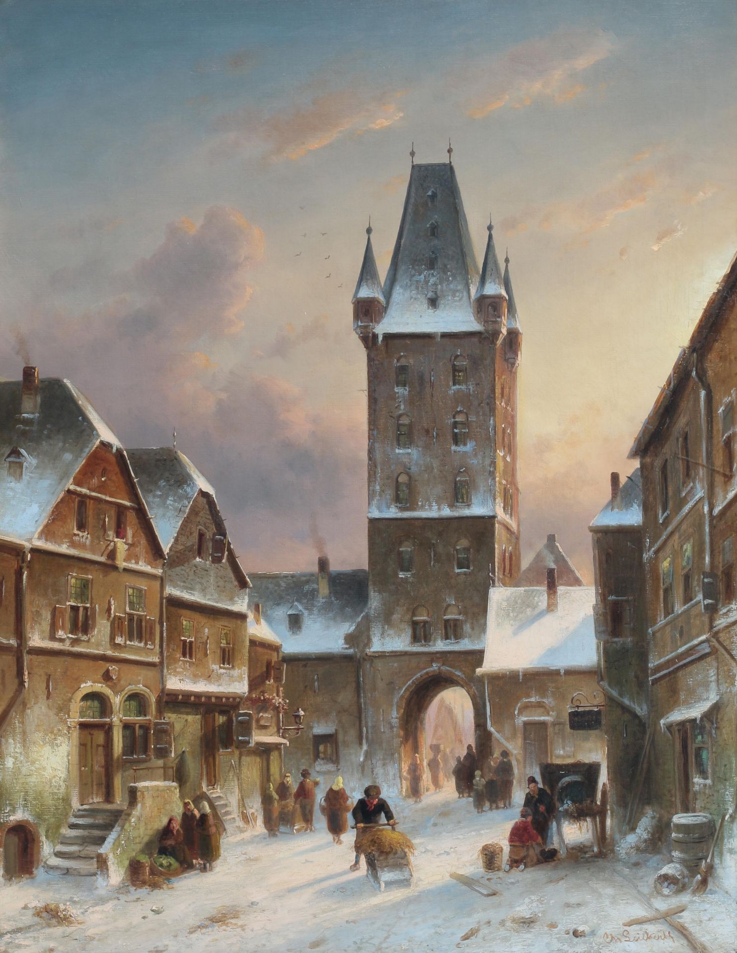 Charles Leickert (1816-1907) Townscene in winter. Signed lower right. Provenance: Sotheby's