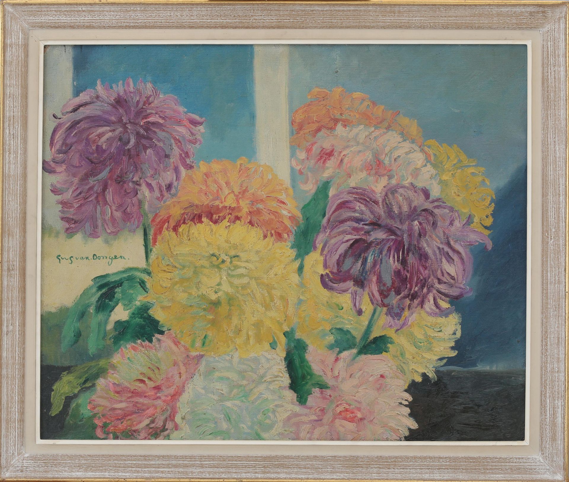 Guus van Dongen (1878-1946) Still life with chrysanthemums. Signed centre left. Olieverf op doek - Bild 2 aus 4