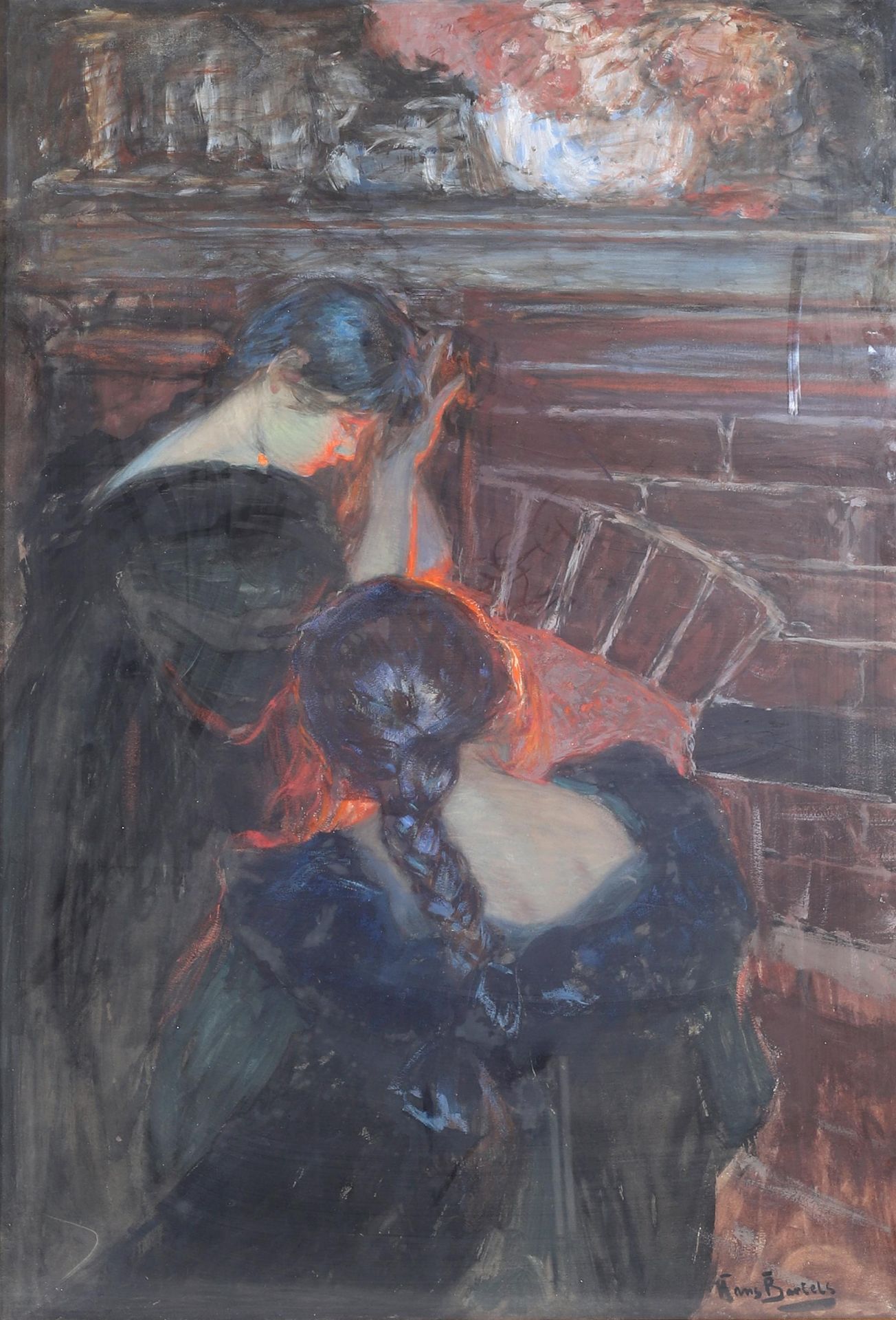 Hans von Bartels (1856-1913) At the Fireplace, signed lower right 'Hans Bartels'. Exhibited at