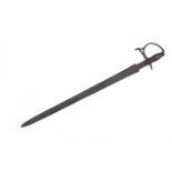 A rapier with iron and brass mounted wooden handle, double edged blade 'ENRIQUE COEL EN