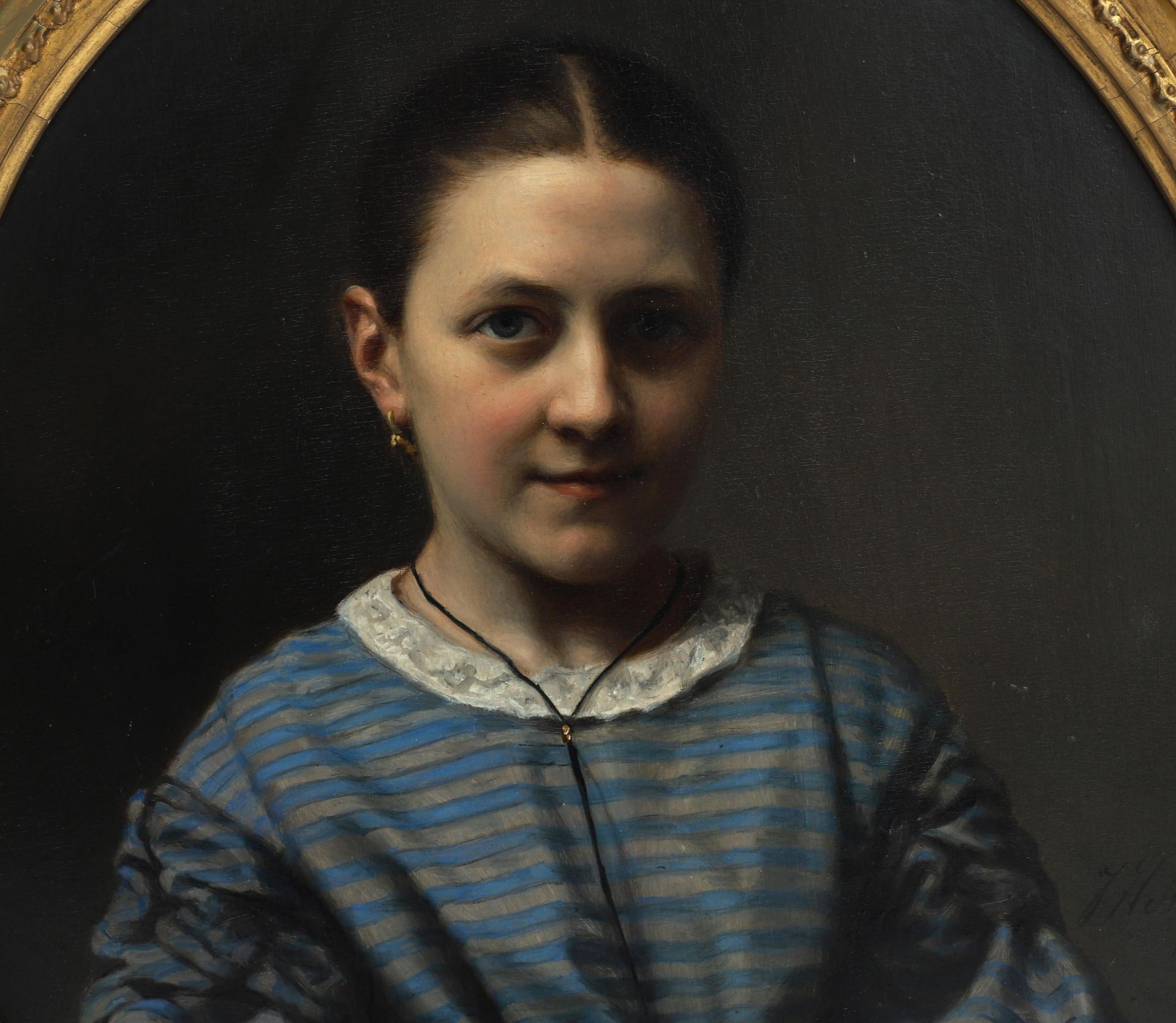Jan Hendrick Neuman (1819 - 1898) An oval portrait of a girl, Johanna Cornelia van Daalen, signed - Bild 3 aus 4
