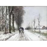 Louis Apol (1850-1936) Woodtansport on a country road in the snow, signed l.r. Labelled: Mw.