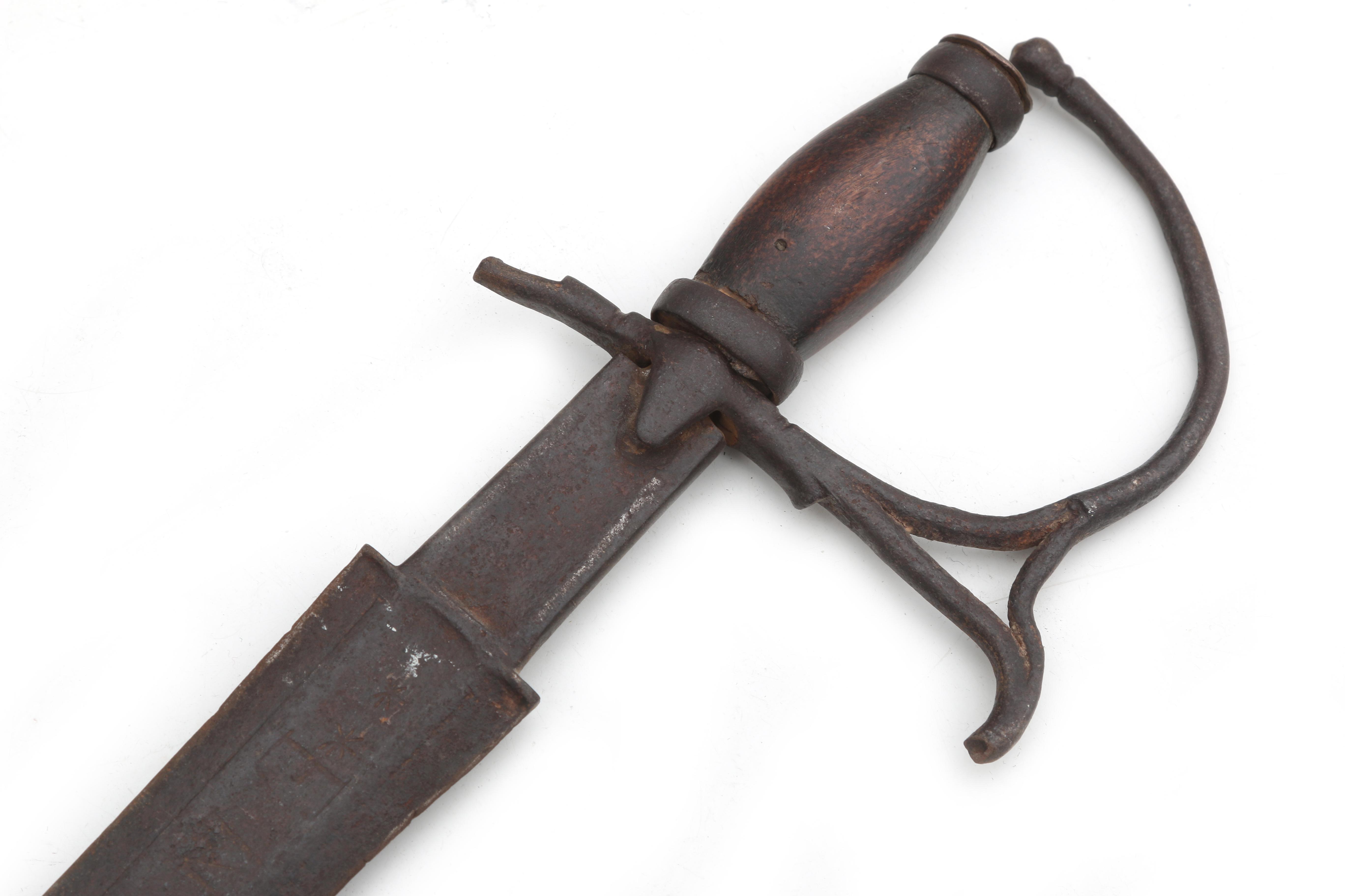 A rapier with iron and brass mounted wooden handle, double edged blade 'ENRIQUE COEL EN - Image 3 of 4