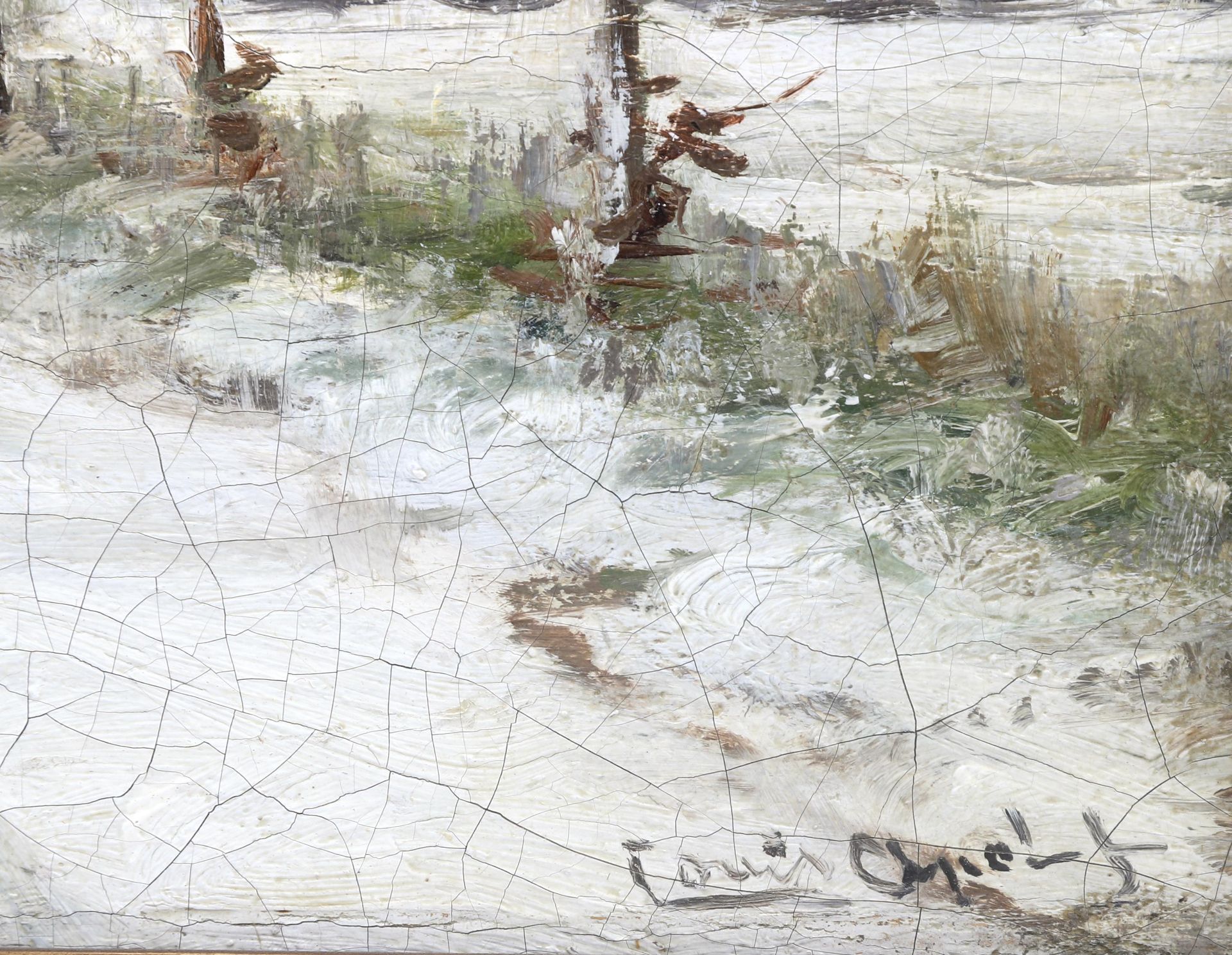 Louis Apol (1850-1936) Woodtansport on a country road in the snow, signed l.r. Labelled: Mw. - Bild 3 aus 4