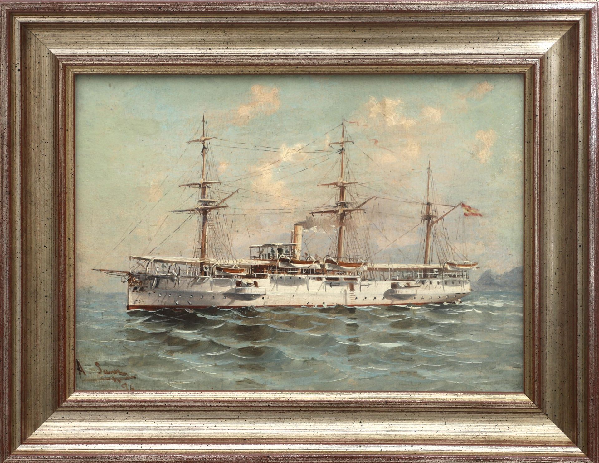 Ildefonso Sanz Doménech (1863 - 1937) Ship portrait of the Spanish cruiser 'Don Antonio de Uloa', - Bild 2 aus 4