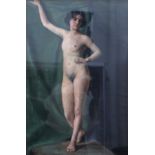 Roemeense School, 20e eeuw. Posing female nude, 1950's. Backside with stamps "Muzeul National