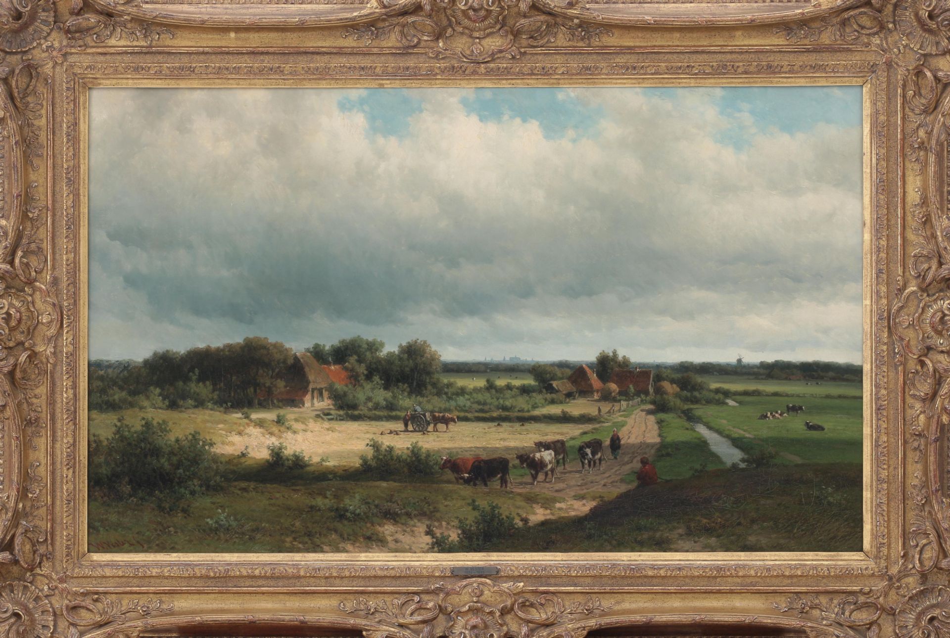 Willem Vester (1824-1871/95) Landscape with cattle on a path through the dunes, the city of - Bild 2 aus 4