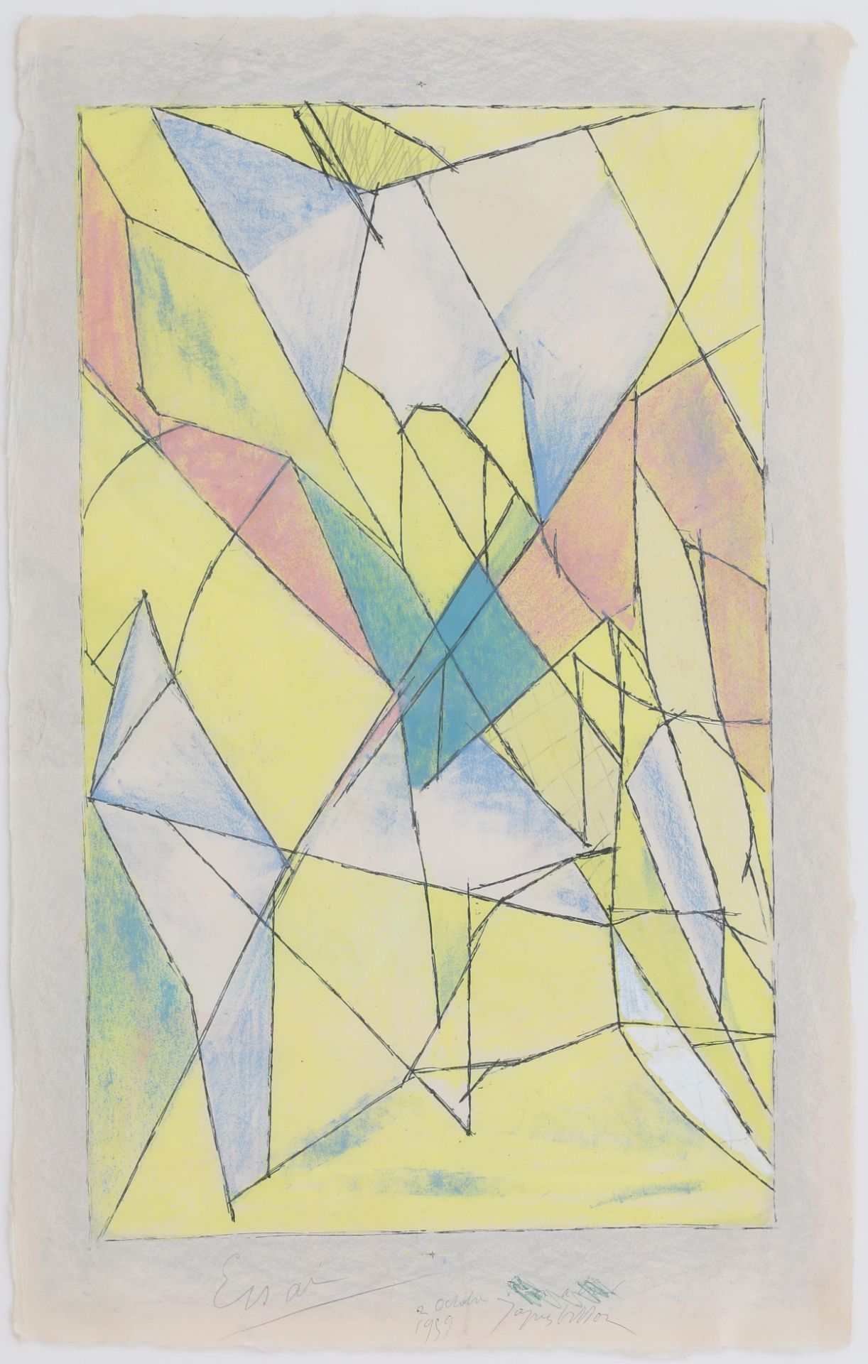 Jacques Villon (1875-1963) Composition. Signed and dated '2 octobre 1959'. Litho 53 x 33 cm. (