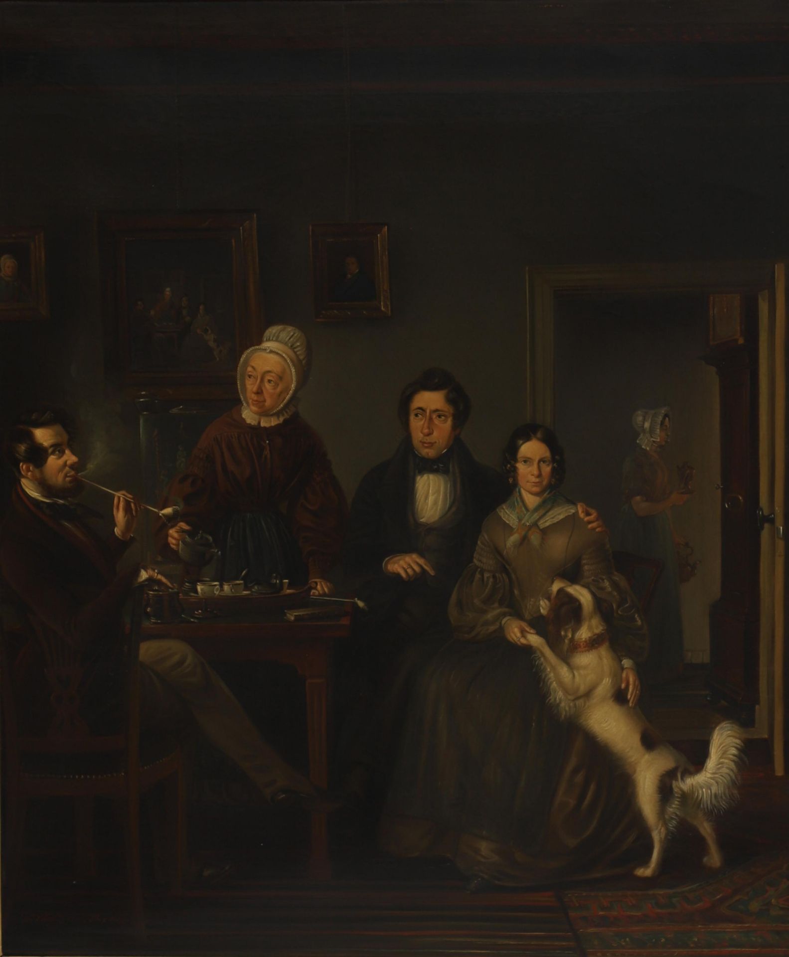 Willem Frederik Veldhuijzen (1814-1873) The painters' family gathered in the smoking room. The