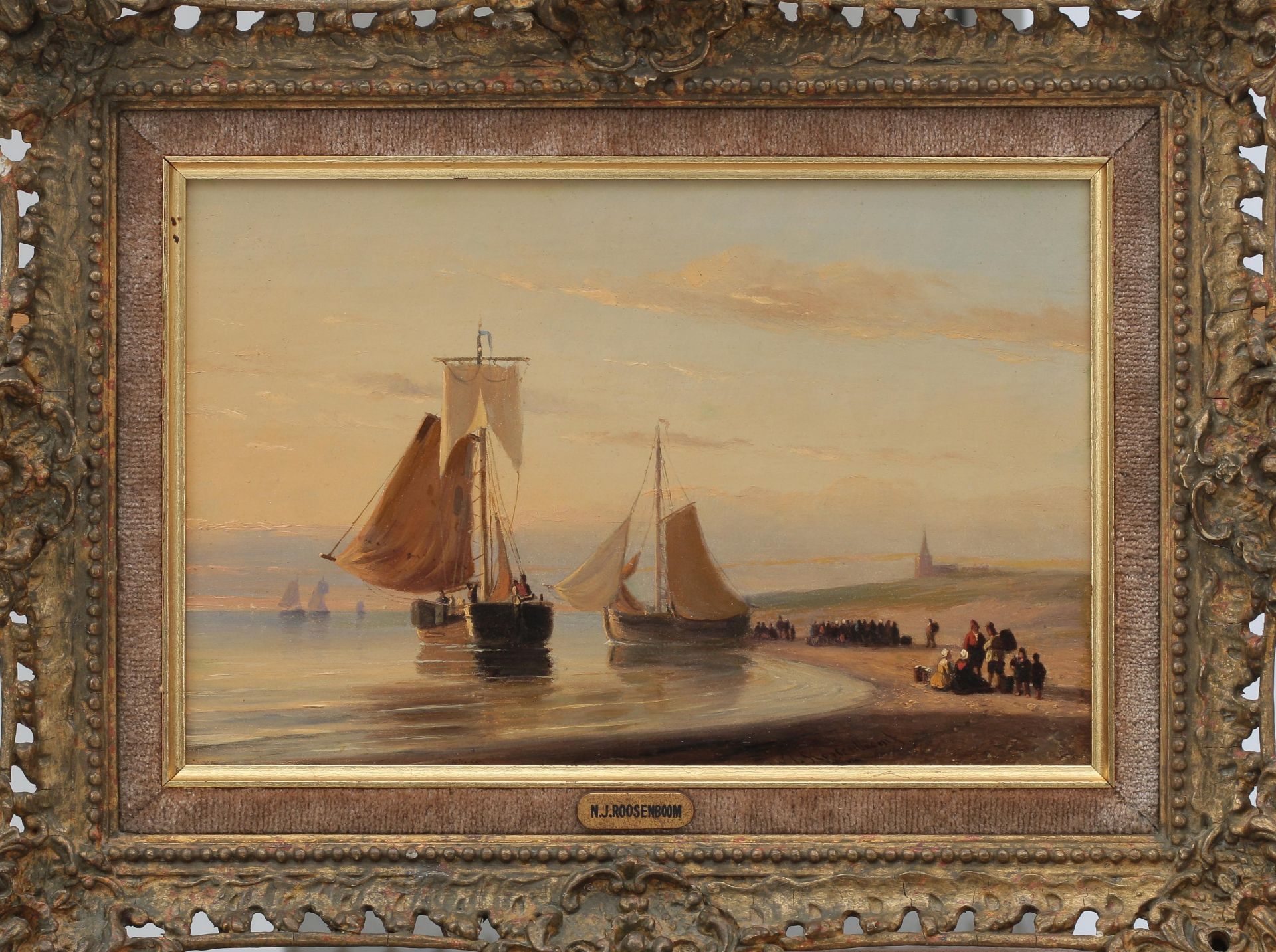 Nicolaas Johannes Roosenboom (1805-1880) Fishing vessels arriving at the beach. Signed lower - Bild 5 aus 8