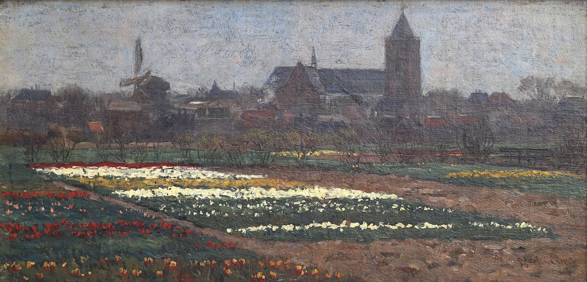 Wilhelm Christiaan Constant Bleckmann (1853-1942) Bulb field with a view of the Old Jeroens-church