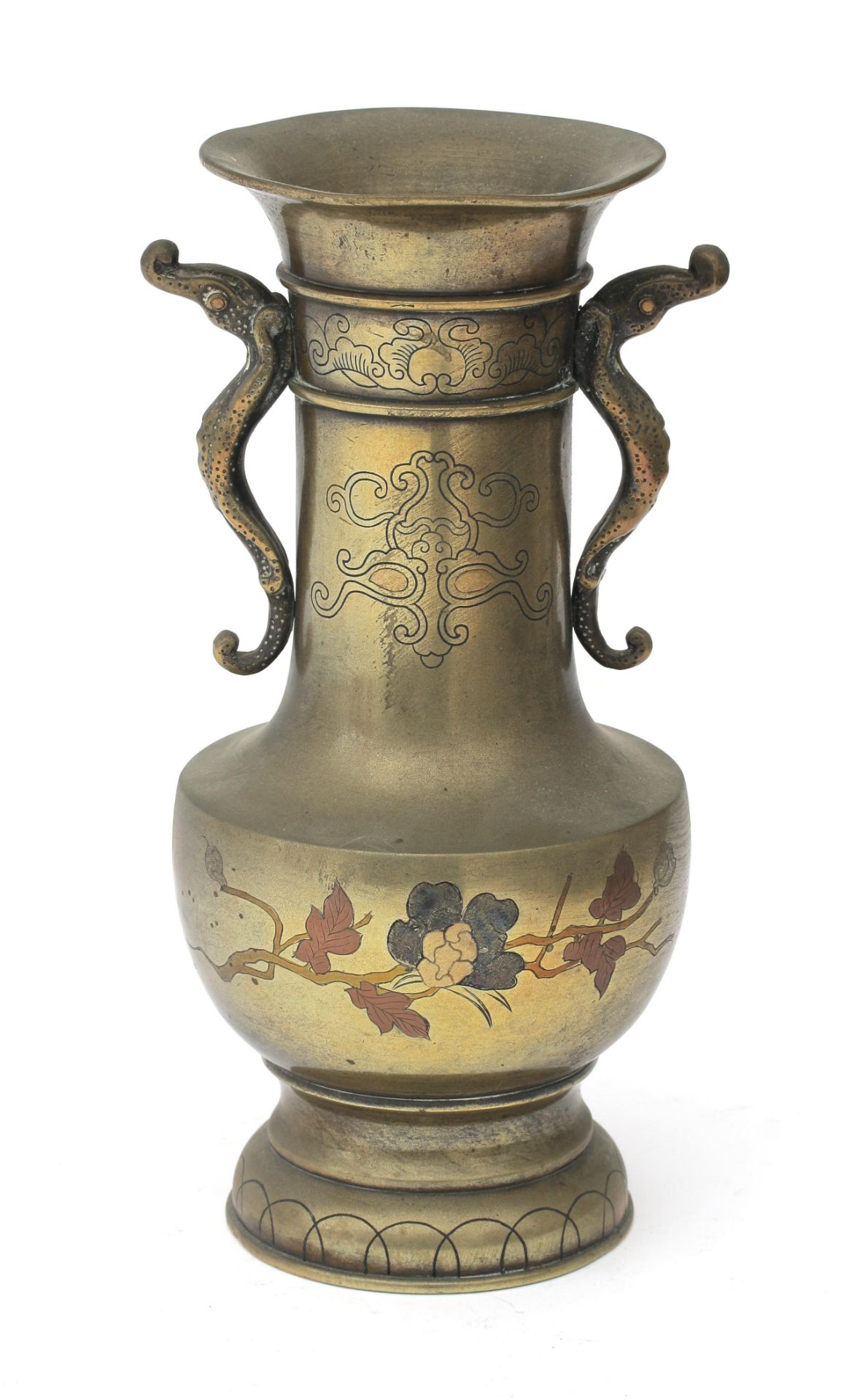 A Japanese bronze vase with relief and inlay decoration of birds and flowers, Meiji period. Signs - Bild 3 aus 5