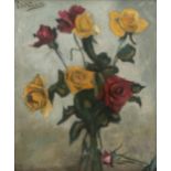 Piet van Wijngaerdt (1873-1964) A bouquet of flowers with yellow roses in a vase, signed u.l.