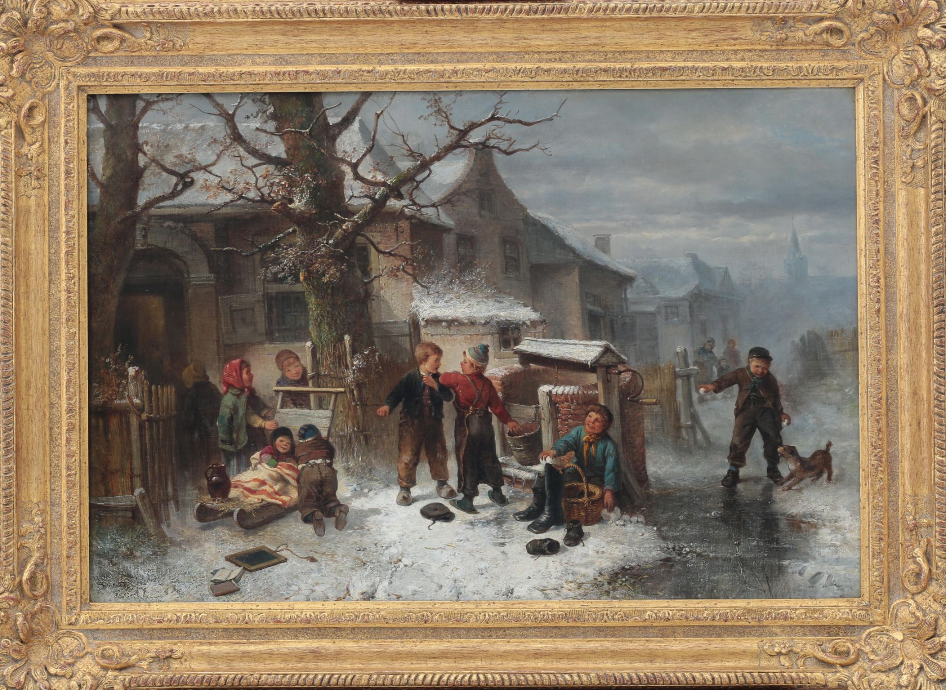 Mari ten Kate (1831-1910) Children playing in the snow. Signed lower left. Provenance: Sotheby's - Bild 2 aus 4