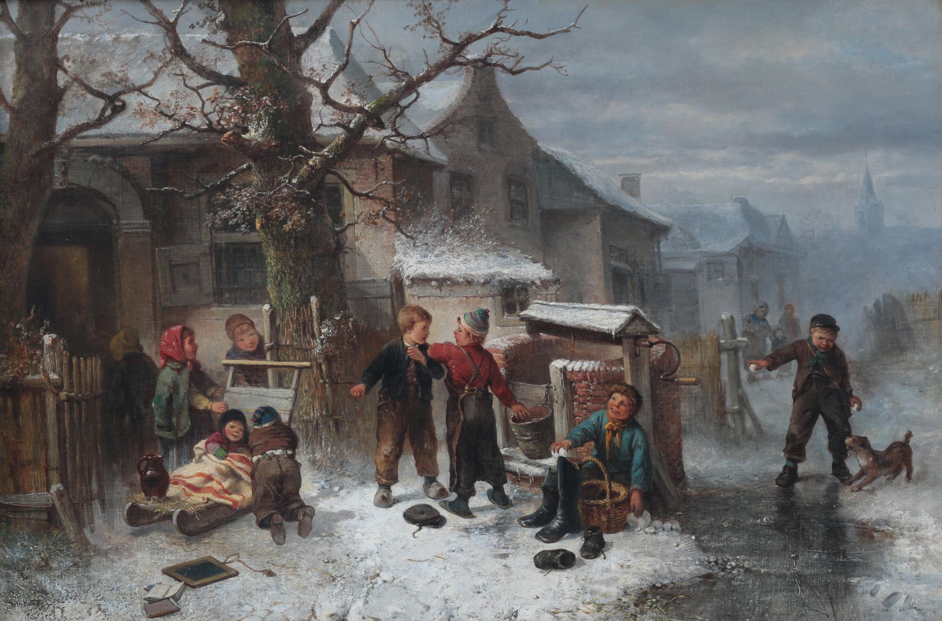 Mari ten Kate (1831-1910) Children playing in the snow. Signed lower left. Provenance: Sotheby's