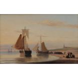 Nicolaas Johannes Roosenboom (1805-1880) Fishing vessels arriving at the beach. Signed lower