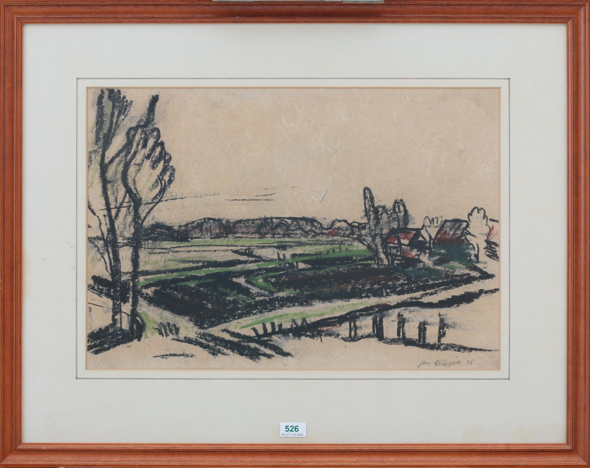 Jan Wiegers (1893-1959) Landscape. Signed and dated 1936 lower right. Gemengde techniek - Bild 2 aus 4