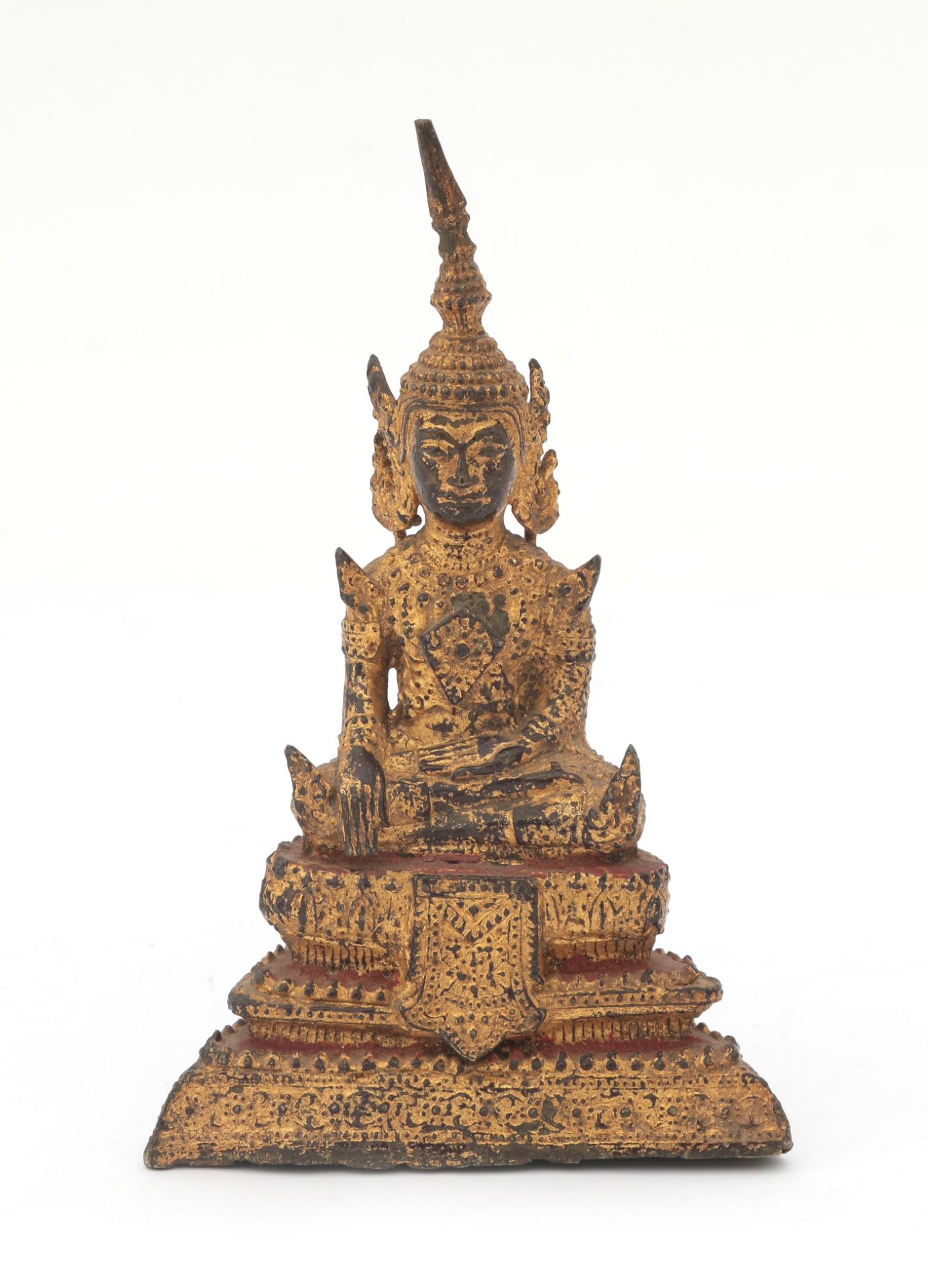 A gilt bronze Rattanakosin-style Buddha. Thailand, 19th century. The right hand in