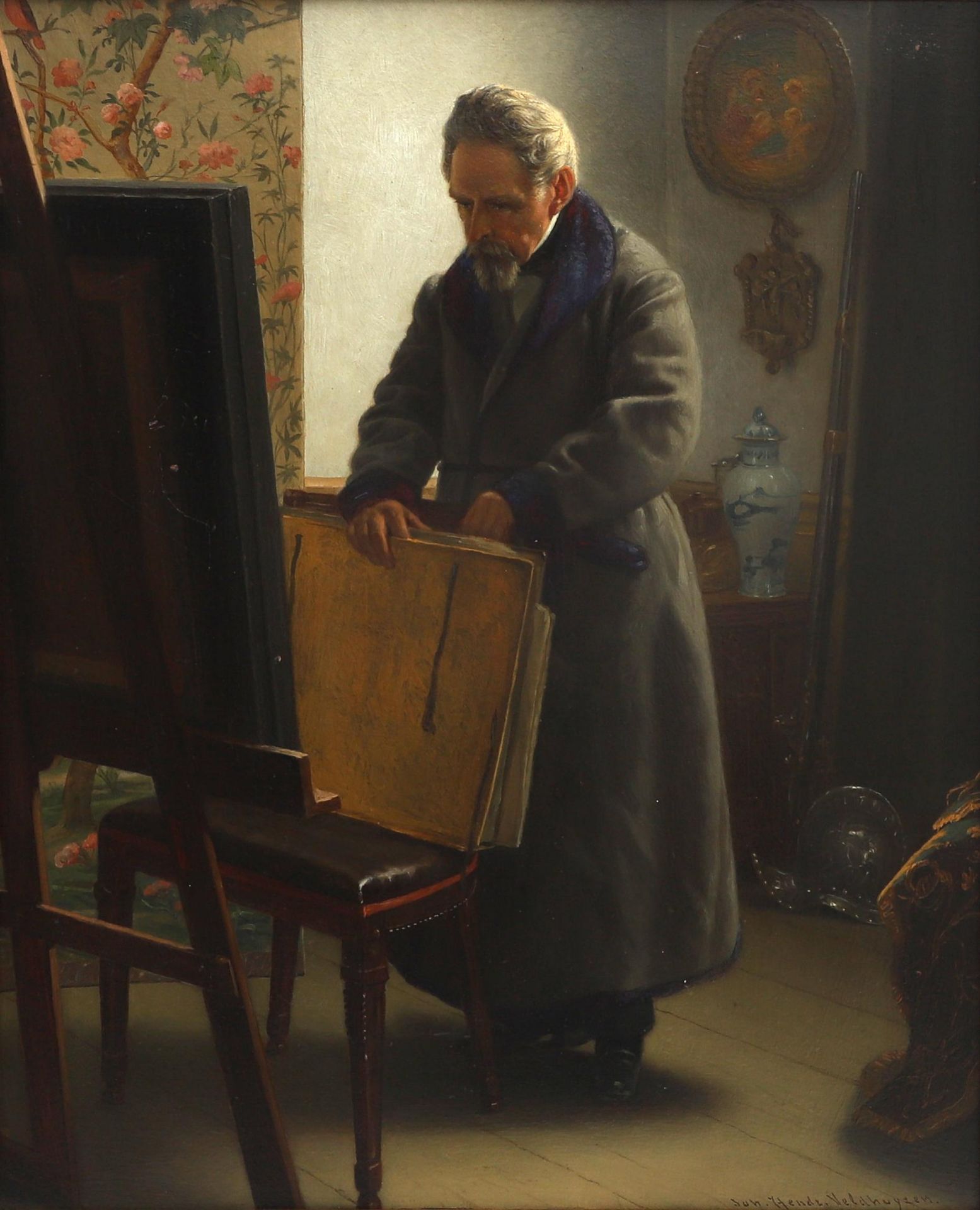 Johannes Hendrik Veldhuijzen (1831-1910) Self portrait. Signed bottom right. Exhibited in Kustmuseum