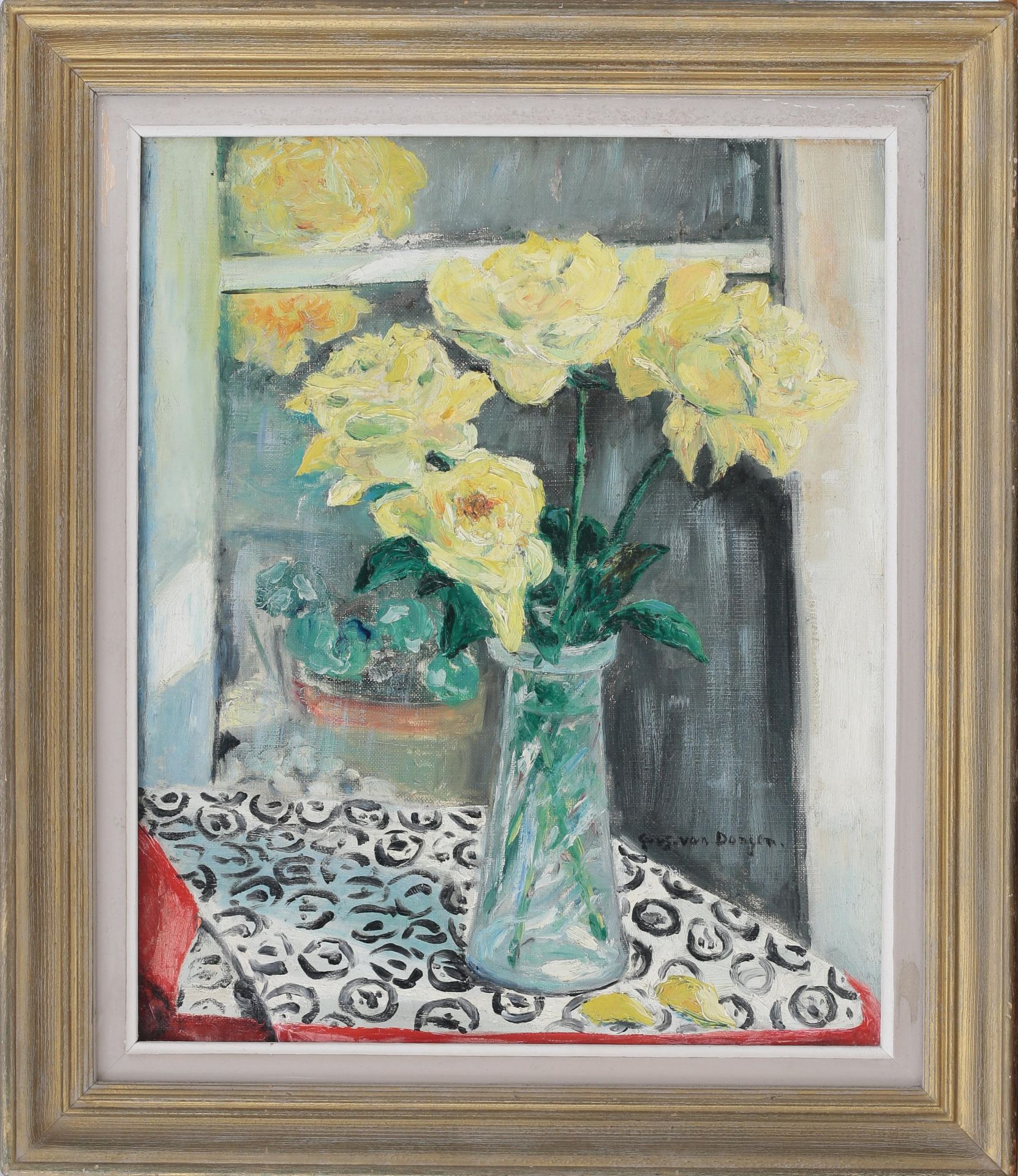 Guus van Dongen (1878-1946) Yellow roses by the window. Signed centre right. Olieverf op doek 46 x - Bild 2 aus 4