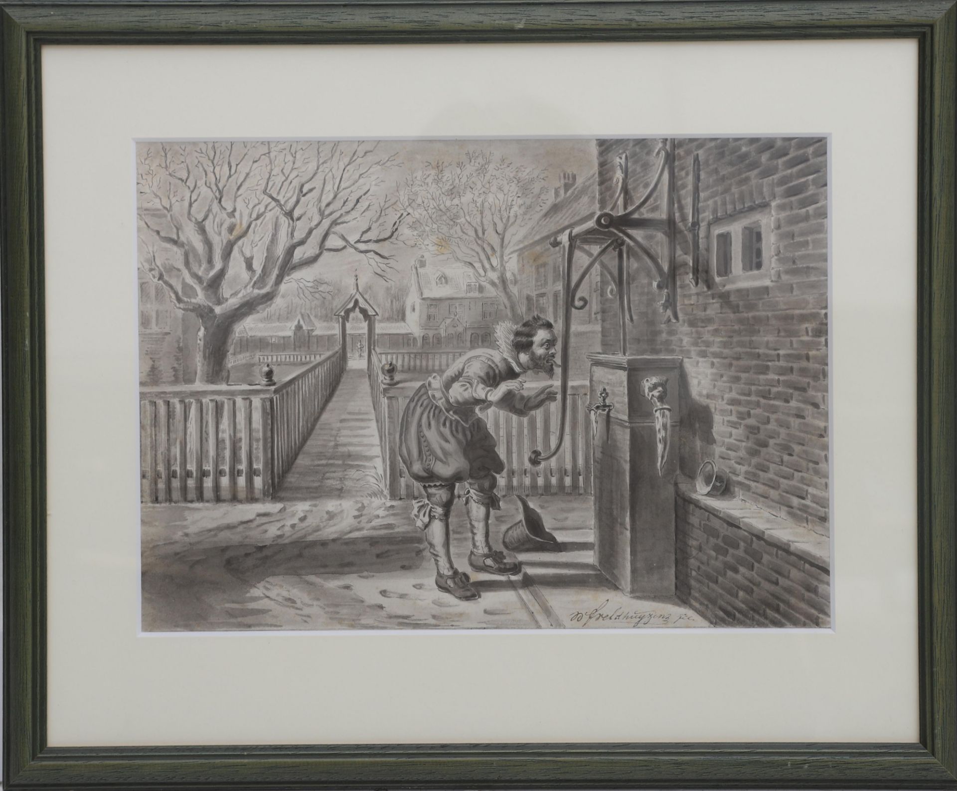 Willem Frederik Veldhuijzen (1814-1873) A satirical painting of a man at a frozen water pump. His - Bild 2 aus 4