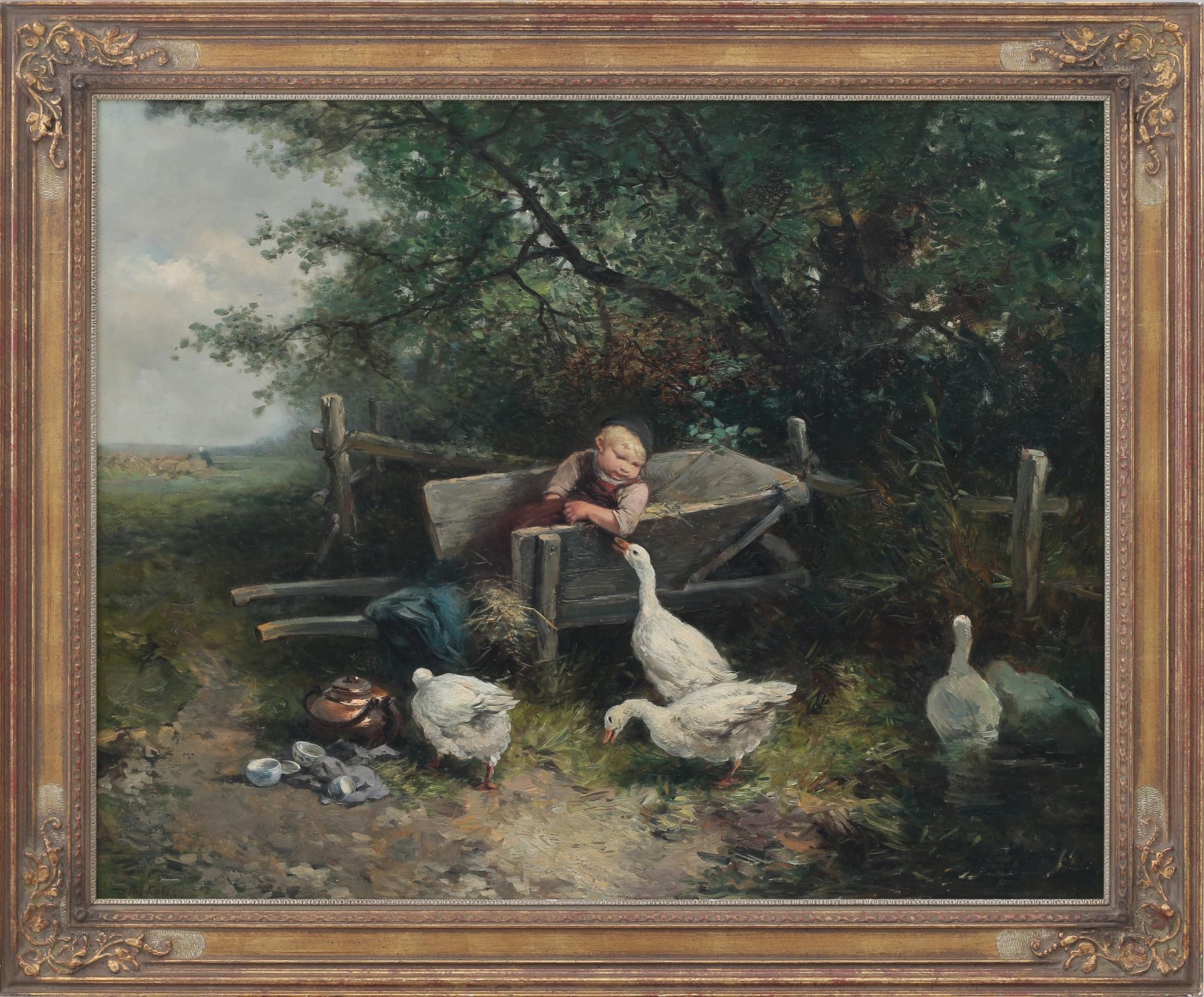 Mari ten Kate (1831-1910) Watching the geese. Signed lower left. Provenance: Sotheby's Amsterdam, 23 - Bild 2 aus 4