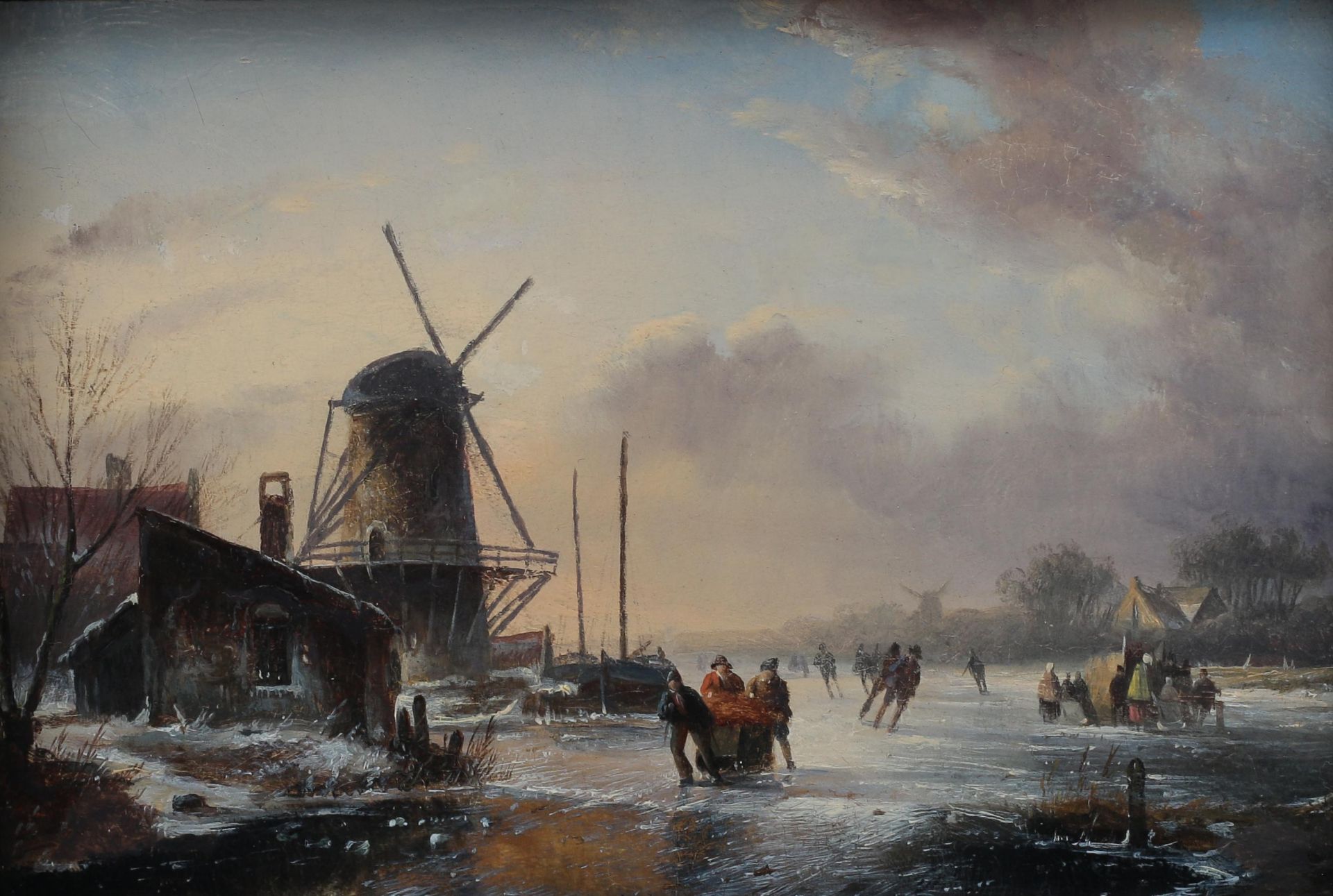 Jan Jacob Spohler (1811-1866) Winter landscape with figures on the ice by a mill / River landscape - Bild 2 aus 3