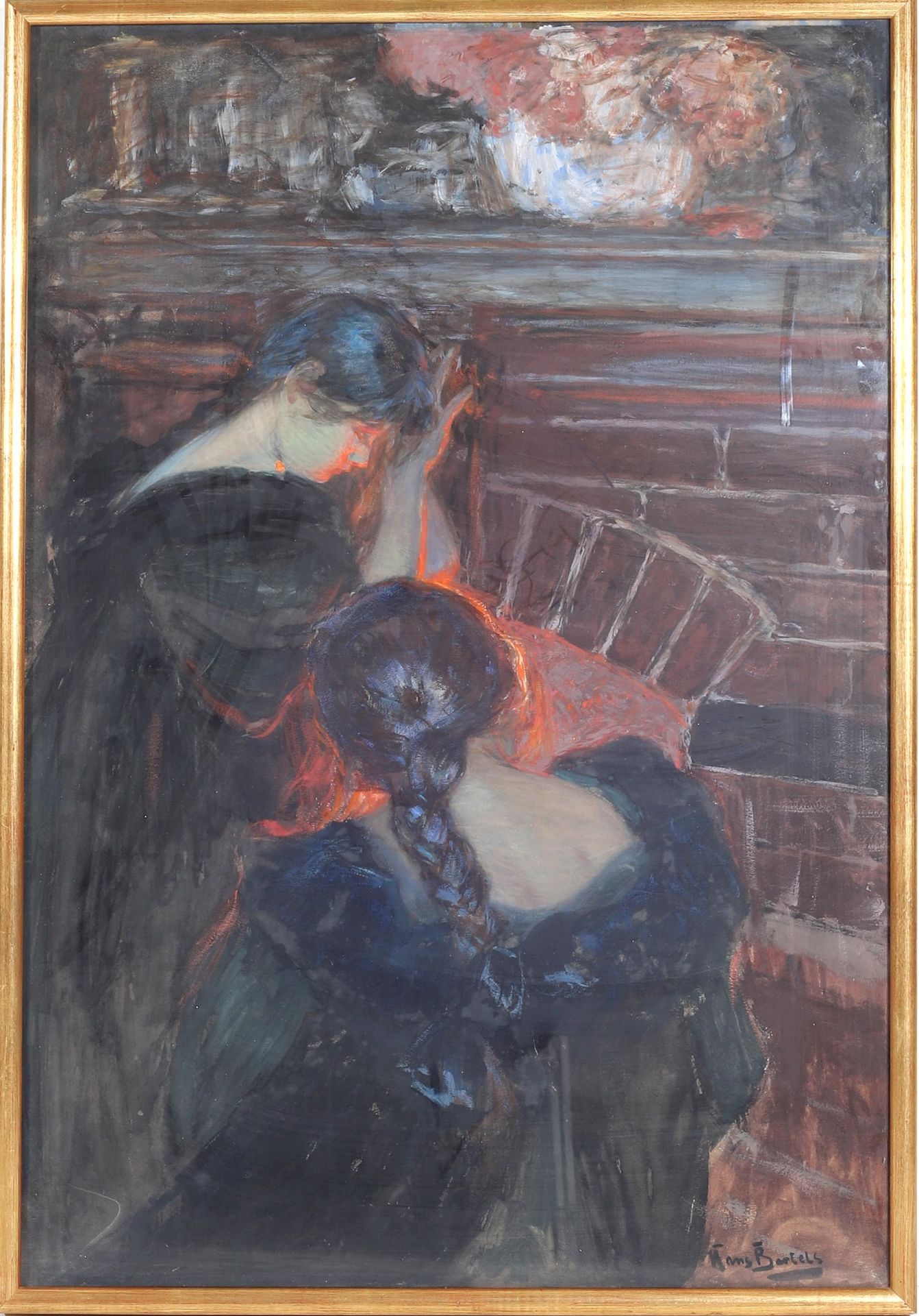 Hans von Bartels (1856-1913) At the Fireplace, signed lower right 'Hans Bartels'. Exhibited at - Bild 2 aus 4