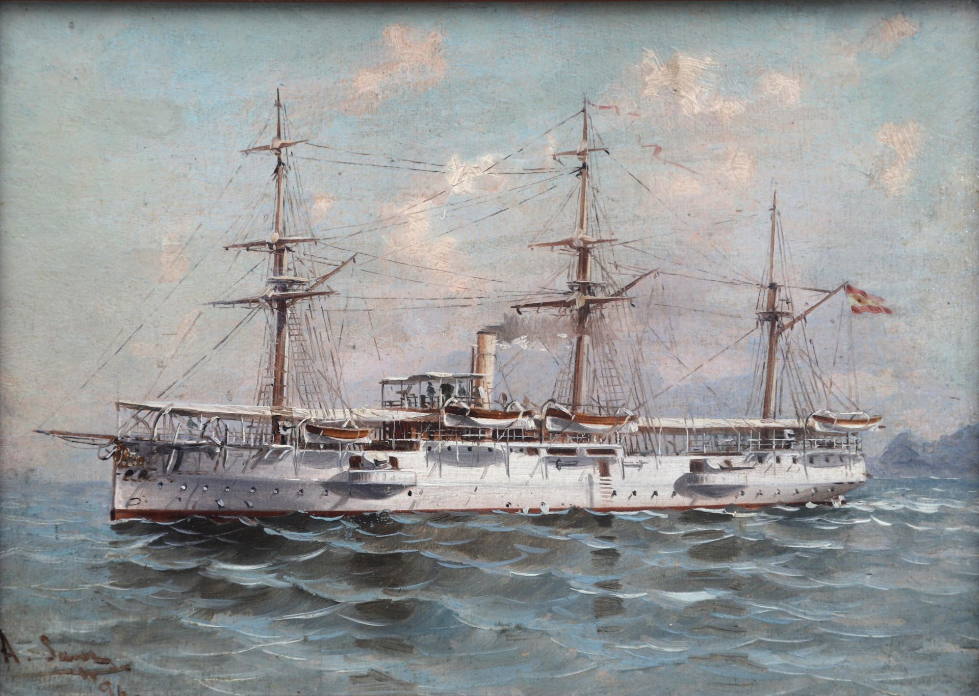 Ildefonso Sanz Doménech (1863 - 1937) Ship portrait of the Spanish cruiser 'Don Antonio de Uloa',