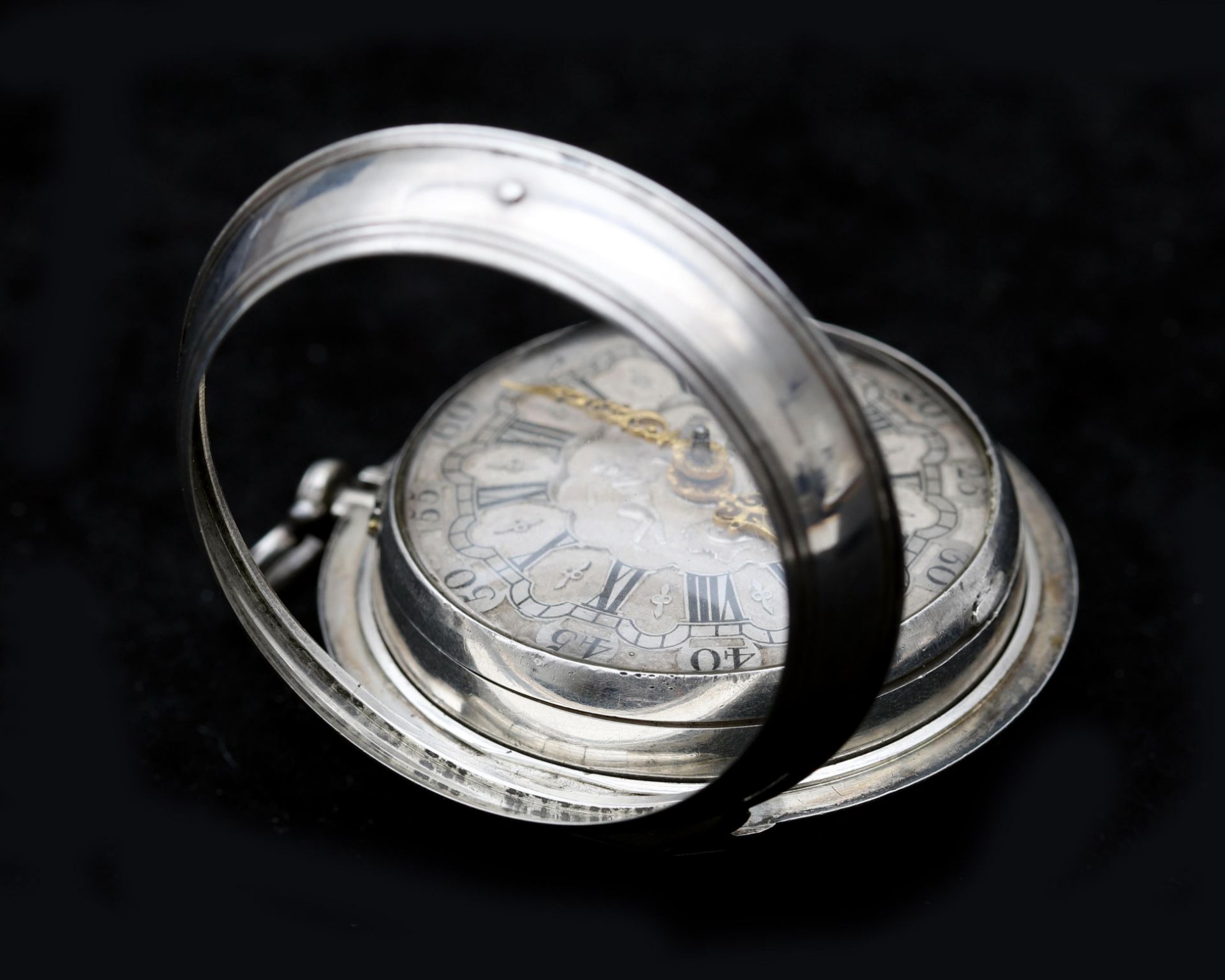 A silver pocket watch, with double case, Pieter van den Bergh. No. 336, Rotterdam ca. 1740 - Image 3 of 5